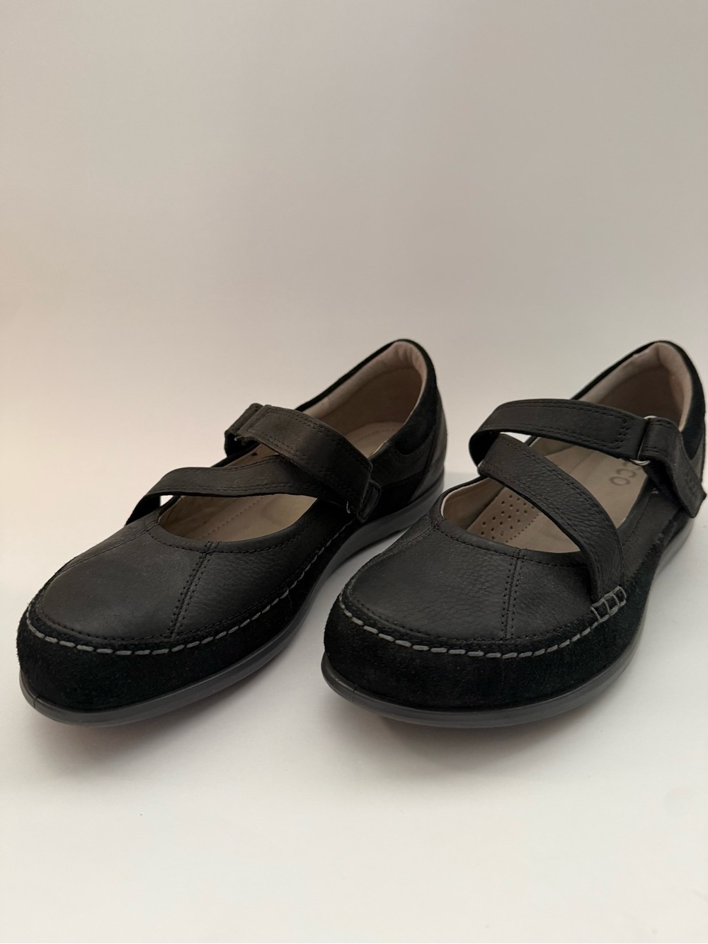 ECCO Black Leather Mary Jane Comfort Shoes Double Strap EU 39 US 8-8.5